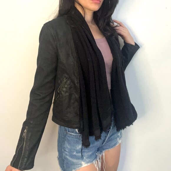 Rare Free People Black Denim Cowl Detail Jacket - Picture 5 of 10